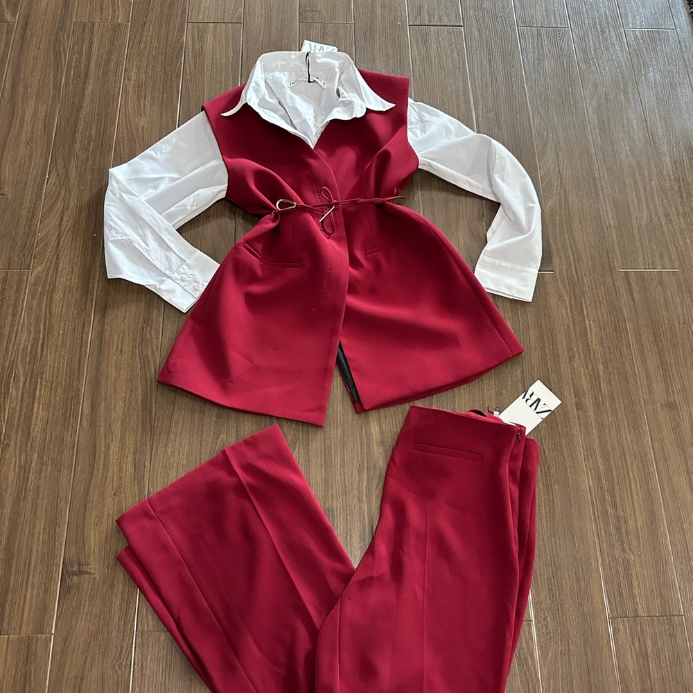 Zara maroon classic pants suit - Picture 2 of 7